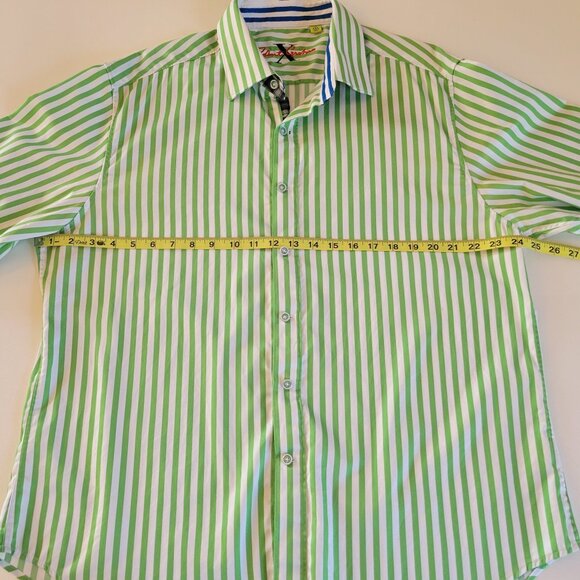 Robert Graham X Shirt Mens 2XL Green Striped Flip Cuff Button Up Cotton - Picture 9 of 9